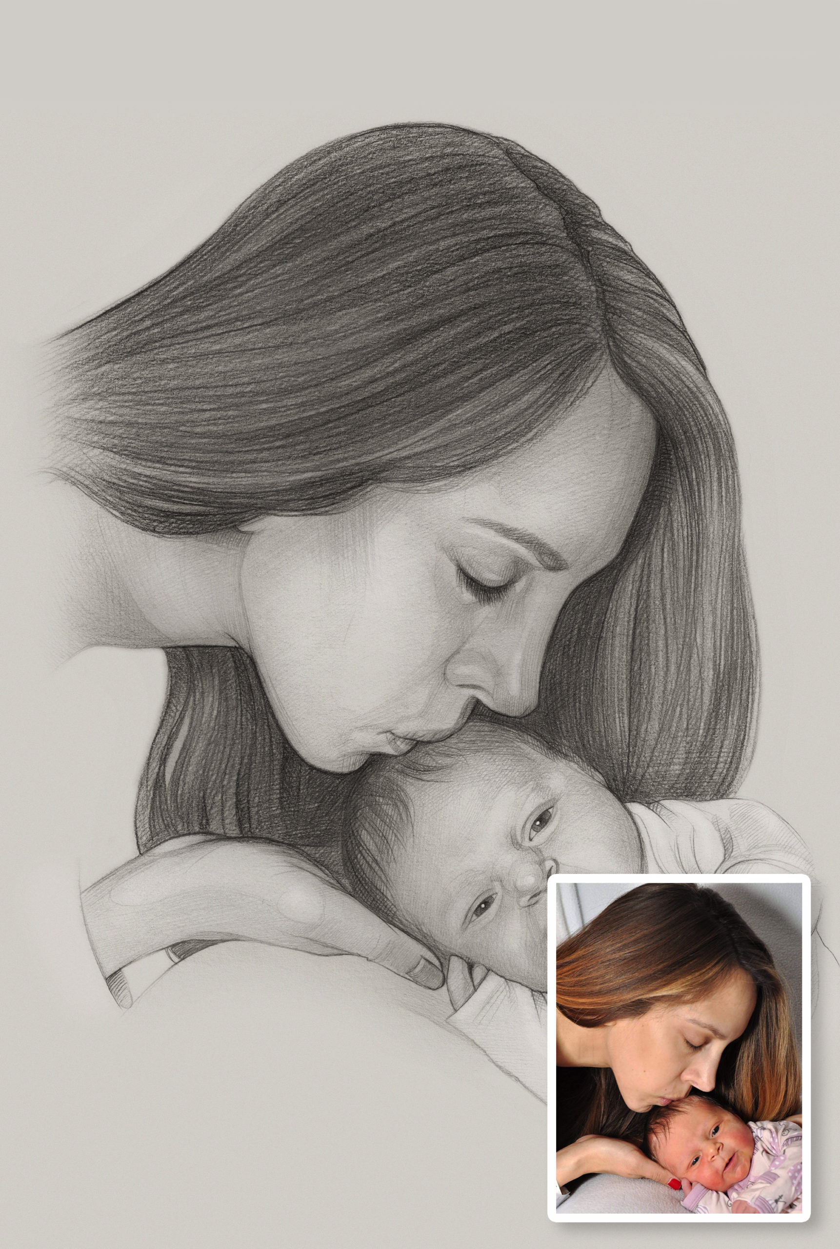 Easy Mother With Baby Sketch Drawing with Realistic