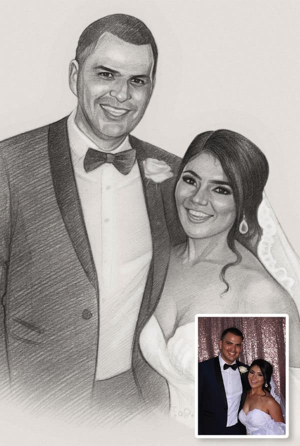 Hand Drawn Personalised 1st Anniversary Portraits - Image 2