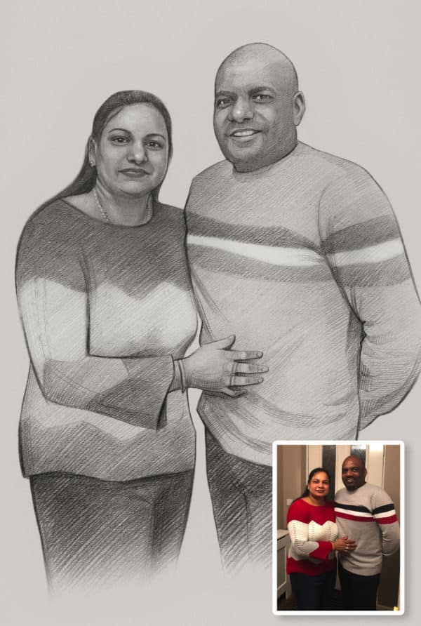 Hand Drawn Personalised 1st Anniversary Portraits - Image 6