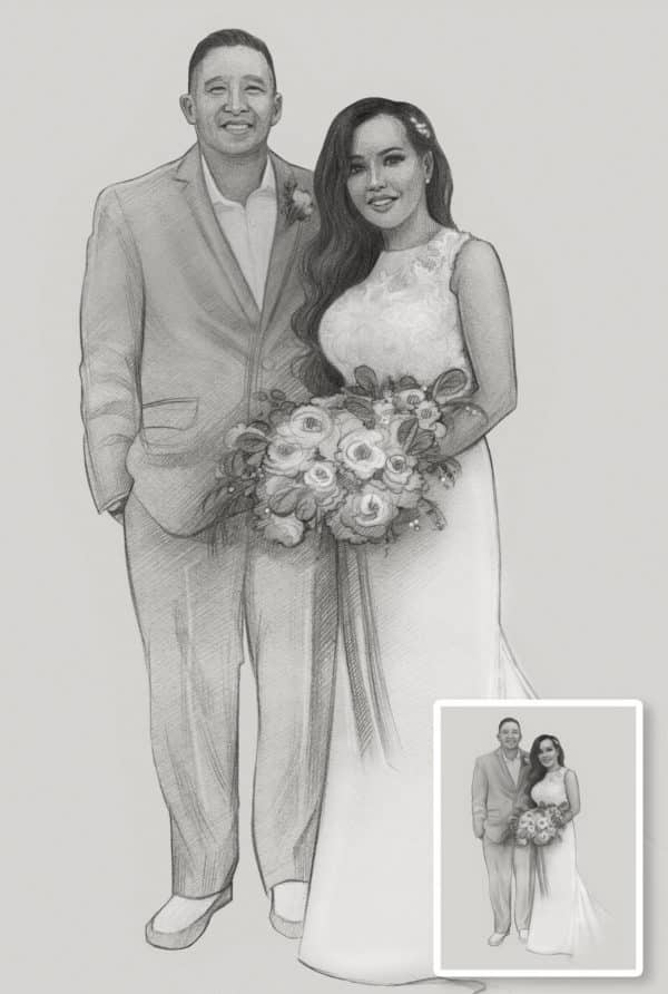 Hand Drawn Personalised 1st Anniversary Portraits - Image 4