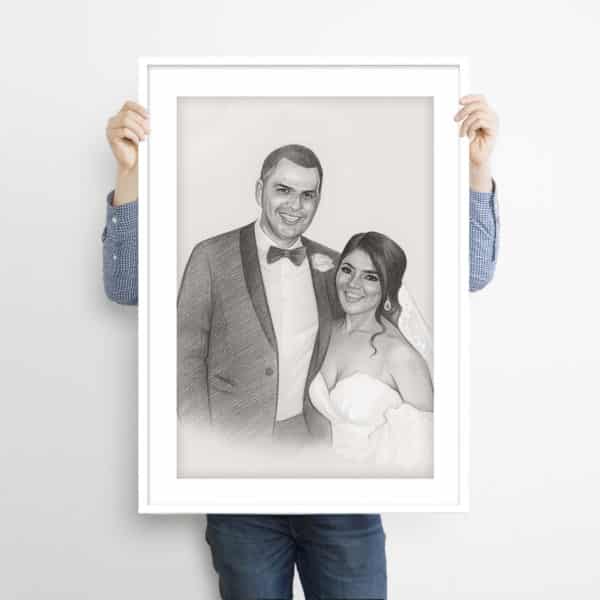 Hand Drawn Personalised 1st Anniversary Portraits